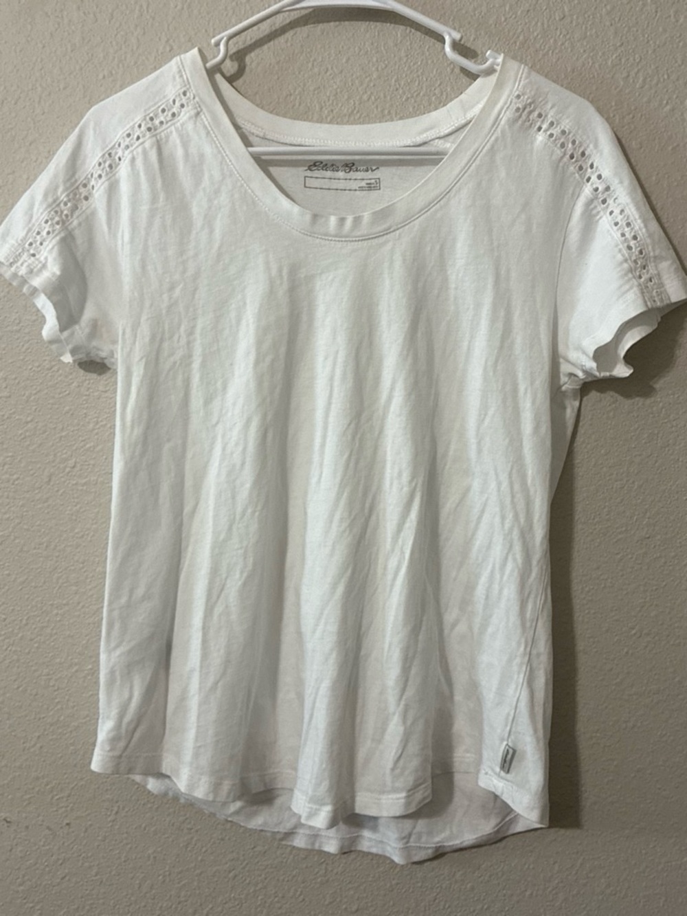 Eddie Bauer white Eyelet Sleeve Women's T-Shirt